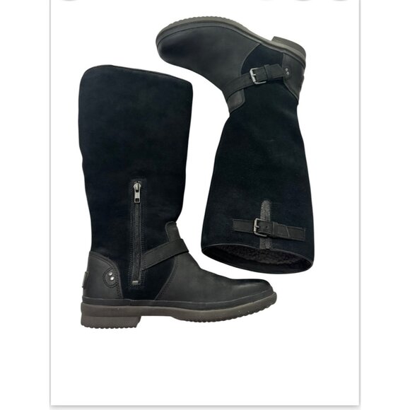 UGG Shoes - Ugg Womens Waterproof Black Leather Calf-High Boots With Buckles & Zippers Size